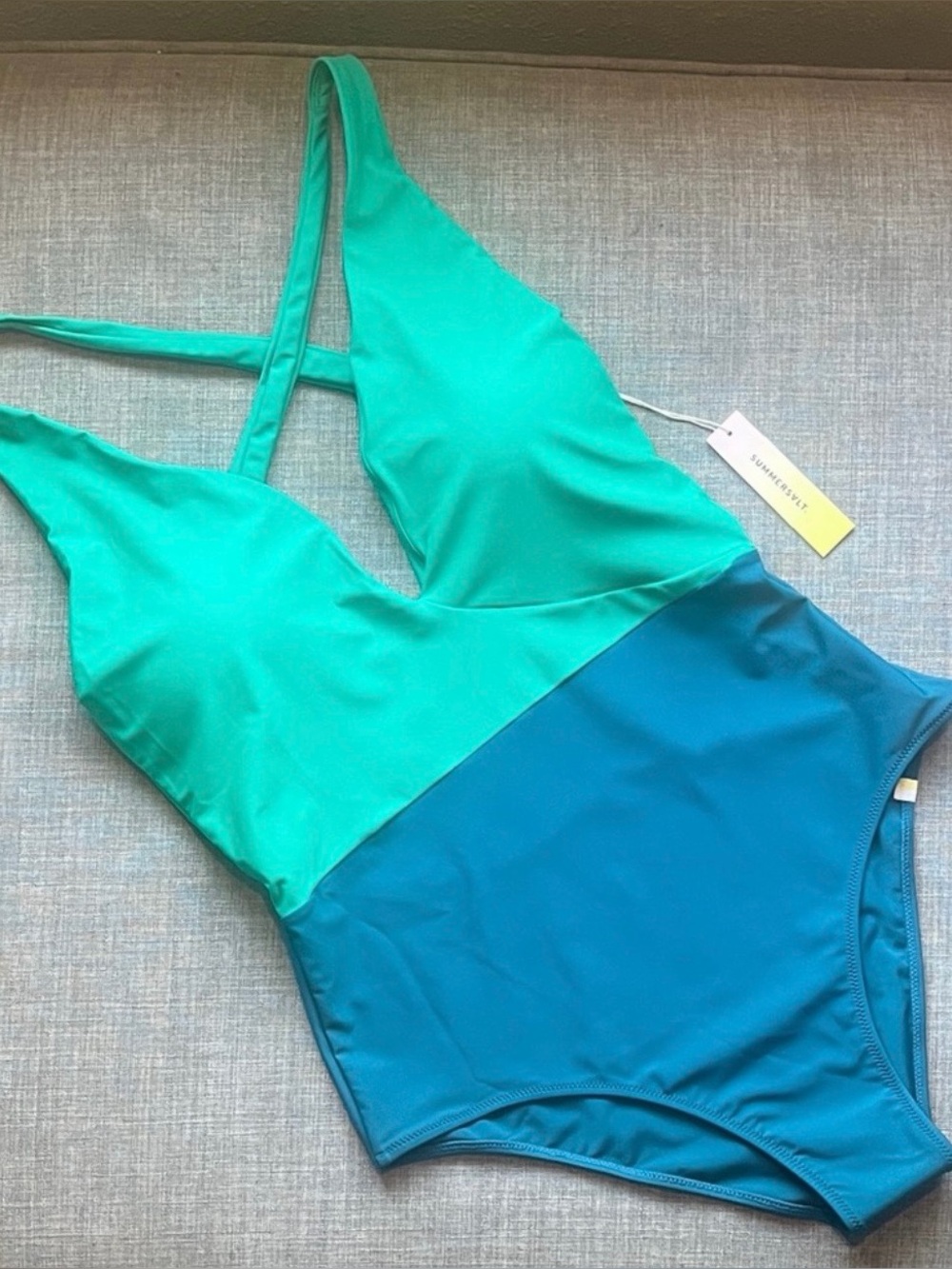 NWT Summersalt Deep Dive Teal Color Block Plunge One Piece Swim Suit Size 12